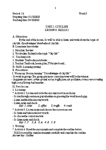 Bài giảng Tiếng Anh 9 (Global success) - Unit 2: City life (Lesson 6) - Năm học 2023-2024