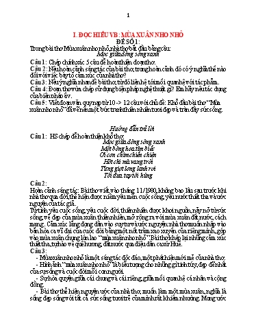 Bộ đề ôn tập Ngữ văn 9 (Phần Đọc hiểu)