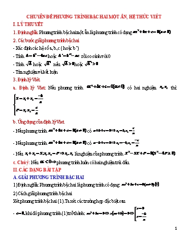 Chuyên đề: Phương trình bậc hai một ẩn, hệ thức Vi-et