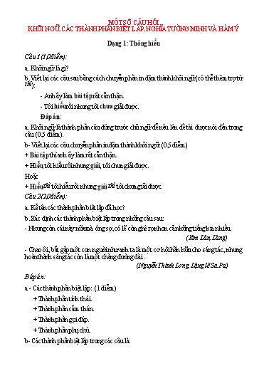 Đề cương Ngữ văn 9 - Một số câu hỏi khởi ngữ, các thành phần biệt lập, nghĩa tường minh và hàm ý