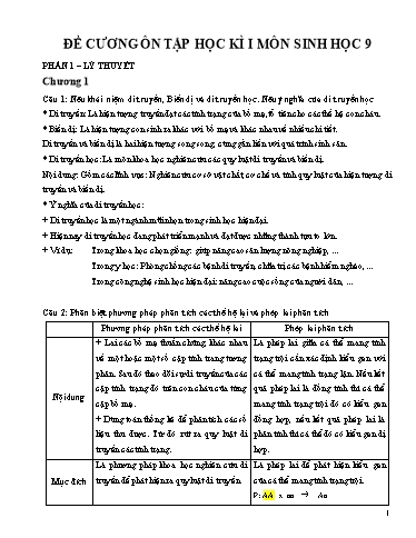 Đề cương ôn tập học kì 1 môn Sinh học 9