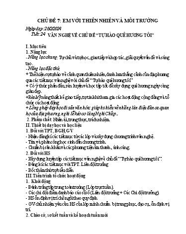 Giáo án Hoạt động trải nghiệm 9 (Chân trời sáng tạo) - Tiết 24: Văn nghệ về chủ đề “Tự hào quê hương tôi” - Năm học 2023-2024