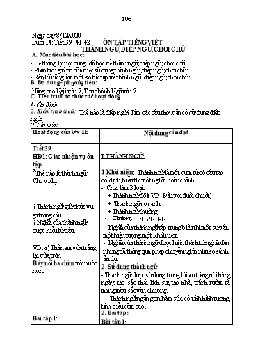 Giáo án Ngữ văn 9 - Ôn tập tiếng Việt: Thành ngữ, điệp ngữ, chơi chữ - Năm học 2020-2021