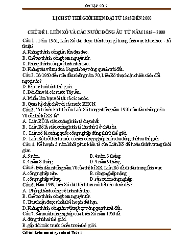 Ôn tập Lịch sử 9 - Bộ câu hỏi trắc nghiệm theo chủ đề