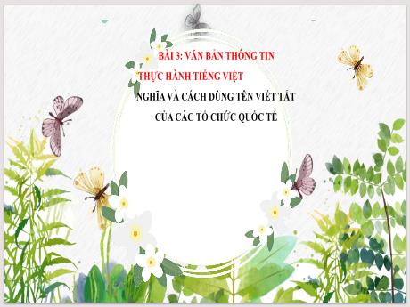 Bài giảng Ngữ văn 9 - Bài 3: Văn bản thông tin. Thực hành tiếng việt Nghĩa và cách dùng tên viết tắt của các tổ chức quốc tế - Trường THCS Nguyễn Chuyên Mỹ