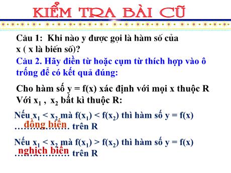 Bài giảng Toán 9 - Bài 2: Hàm số bậc nhất - Trường THCS Nguyễn Chuyên Mỹ