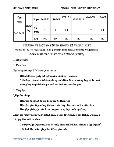 Bài giảng Toán 9 (Cánh diều) - Chương 6 - Bài 4: Phép thử ngẫu nhiên và không gina mẫu, xác suất của biến cố - Năm học 2024-2025 - Trường THCS Nguyễn Chuyên Mỹ