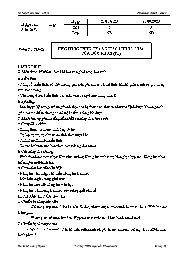 Bài giảng Toán 9 - Tuần 7 - Tiết 14: Ứng dụng thực tế các tỉ số lượng giác của góc nhọn - Năm học 2022-2023 - Trịnh Hồng Hạnh