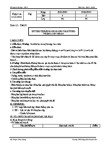 Bài giảng Toán Lớp 9 - Tuần 12 - Tiết 23: Đường thẳng song song và đường thẳng cắt nhau - Năm học 2023-2024 - Phạm Thùy Giang