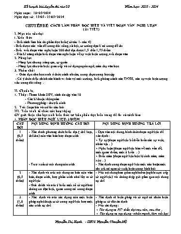 Chuyên đề Cách làm phần đọc hiểu và viết đoạn văn nghị luận - Trường THCS Nguyên Chuyên Mỹ