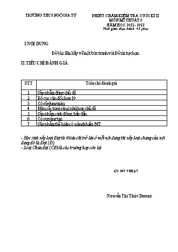 Đề kiểm tra cuối học kì 2 môn Mĩ thuật 9 - Năm học 2021-2022 - Nguyễn Thị Thúy Dung (Có đáp án)