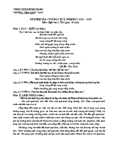 Đề kiểm tra cuối học kì 2 môn Ngữ văn 9 - Năm học 2022-2023 - Nguyễn Thị Thùy (Có đáp án + Ma trận)