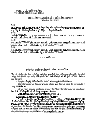 Đề kiểm tra giữa học kì 1 môn Âm nhạc 9 - Năm học 2022-2023 - Trường THCS Quán Toan (Có đáp án + Ma trận)