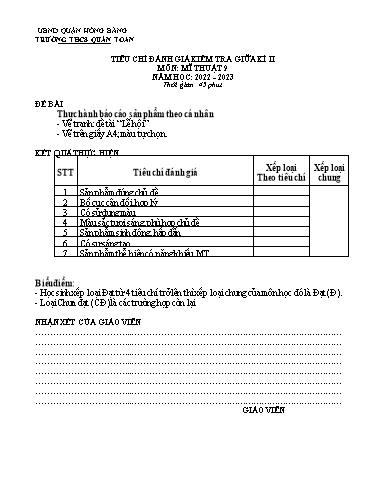 Đề kiểm tra giữa học kì 2 môn Ngữ văn 9 - Năm học 2022-2023 - Lê Thị Hải (Có đáp án)