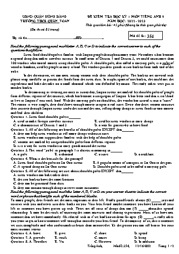Đề kiểm tra học kì 1 môn Tiếng Anh 9 - Đề 354 - Năm học 2022-2023 - Trường THCS Quán Toan (Có đáp án + Ma trận)