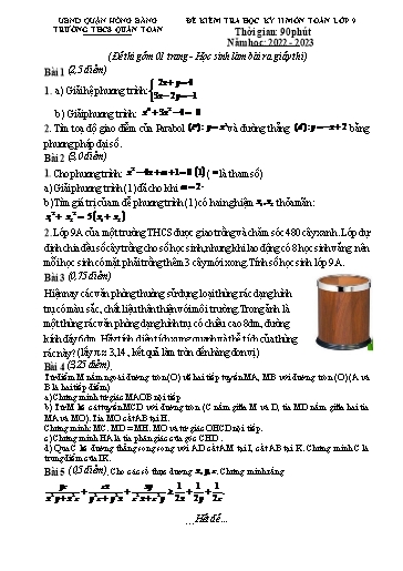 Đề kiểm tra học kì 2 môn Toán 9 - Năm học 2022-2023 - Bùi Thị Thuận (Có đáp án)