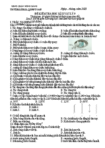 Đề kiểm tra học kì 2 môn Vật lí 9 - Năm học 2022-2023 - Trường THCS Quán Toan (Có đáp án)