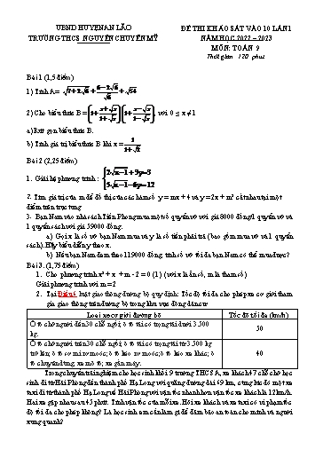 Đề thi khảo sát vào 10 lần 1 môn Toán 9 - Năm 2022-2023 - Trường THCS Nguyễn Chuyên Mỹ (Có đáp án)
