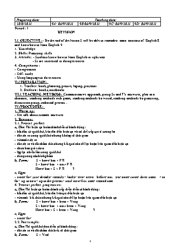 Giáo án Tiếng Anh 9 (Global Success) - Revision - Năm học 2022-2023 - Trường THCS Nguyễn Chuyên Mỹ