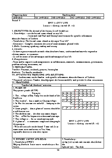Giáo án Tiếng Anh 9 (Global Success) - Unit 2: City life - Năm học 2022-2023 - Trường THCS Nguyễn Chuyên Mỹ
