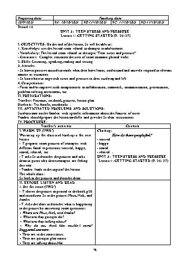 Giáo án Tiếng Anh 9 (Global Success) - Unit 3: Teen stress and pressure - Năm học 2023-2024 - Trường THCS Nguyễn Chuyên Mỹ
