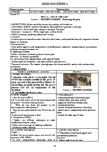 Giáo án Tiếng Anh 9 (Global Success) - Unit 4: Lift in the past - Năm học 2022-2023 - Trường THCS Nguyễn Chuyên Mỹ