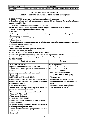 Giáo án Tiếng Anh 9 (Global Success) - Unit 5: Wonders of Viet Nam - Năm học 2022-2023 - Trường THCS Nguyễn Chuyên Mỹ