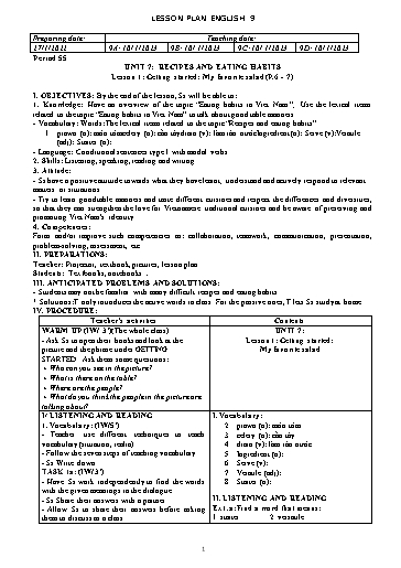 Giáo án Tiếng Anh 9 (Global Success) - Unit 7: Recipes and eating habits - Năm học 2022-2023 - Trường THCS Nguyễn Chuyên Mỹ