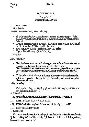 Giáo án Tin học 9 (Cánh diều) - Bài: Dự án học tập - Trường THCS Nguyễn Chuyên Mỹ