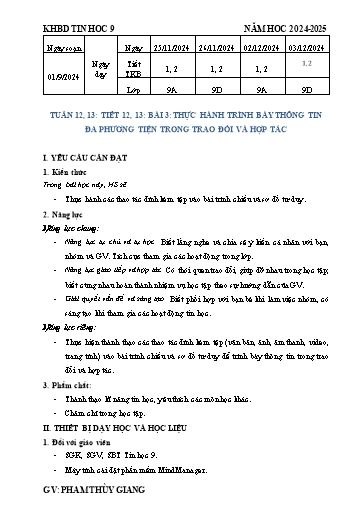 Giáo án Tin học 9 (Cánh diều) - Tuần 12+13 - Bài 3: Thực hành trình bày thông tin đa phương tiện trao đổi và hợp tác - Năm học 2024-2025 - Trường THCS Nguyễn Chuyên Mỹ