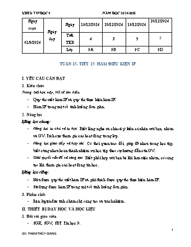 Giáo án Tin học 9 - Tuần 15 - Tiết 15: Hàm điều kiện IF - Năm học 2024-2025 - Phạm Thùy Giang
