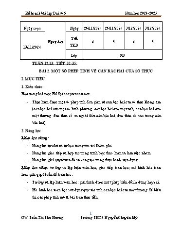 Giáo án Toán 9 (Cánh diều) - Bài 2: Một số phép tính về căn bậc hai của số thực - Năm học 2024-2025 - Trường THCS Nguyễn Chuyên Mỹ