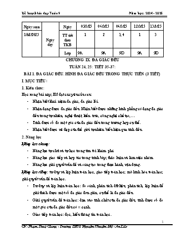 Giáo án Toán 9 (Cánh diều) - Chương 9 - Bài 1: Đa giác đều, hình đa giác đều trong thực tiễn - Năm học 2024-2025 - Trường THCS Nguyễn Chuyên Mỹ