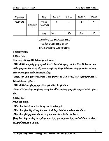 Giáo án Toán 9 (Cánh diều) - Chương 9 - Bài 2: Phép quay - Năm học 2024-2025 - Trường THCS Nguyễn Chuyên Mỹ