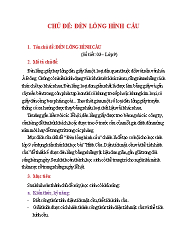 Giáo án Toán 9 - Chủ đề: Đèn lồng hình cầu - Trường THCS Nguyễn Chuyên Mỹ
