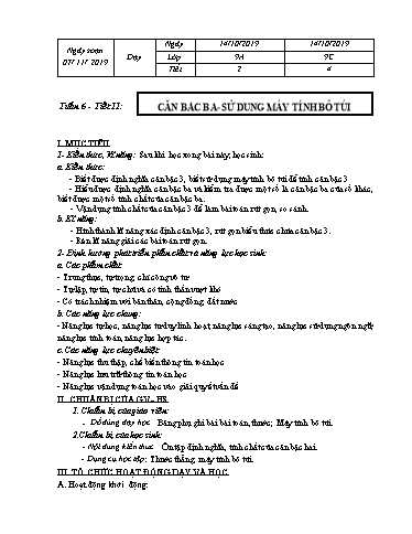 Giáo án Toán 9 - Tuần 6 - Bài: Căn bậc ba, sử dụng máy tính bỏ túi - Năm học 2019-2020 - Trường THCS Nguyễn Chuyên Mỹ