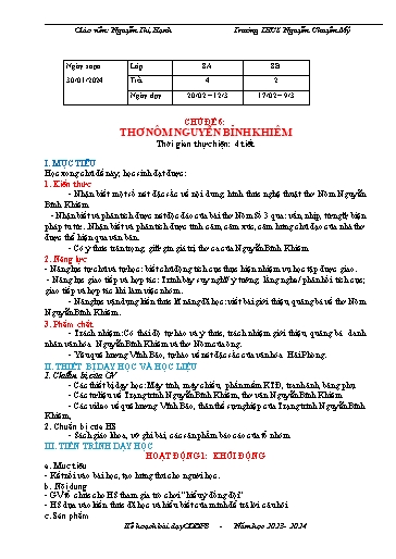 Kế hoạch bài dạy Giáo dục địa phương 8 - Chủ đề 6: Thơ nôm Nguyễn Bỉnh Khiêm - Năm học 2023-2024 - Nguyễn Thị Hạnh