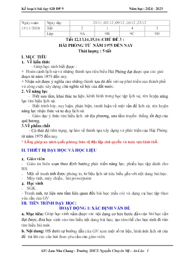 Kế hoạch bài dạy Giáo dục địa phương 9 (Kết nối tri thức) - Chủ đề 3: Hải Phòng từ năm 1975 đến nay - Năm học 2024-2025 - Lưu Nha Chang