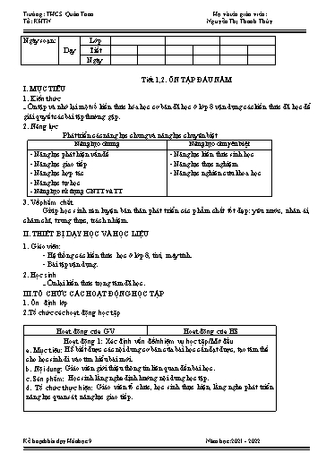 Kế hoạch bài dạy Hóa học 9 - Học kì 1 - Năm học 2021-2022 - Nguyễn Thị Thanh Thúy