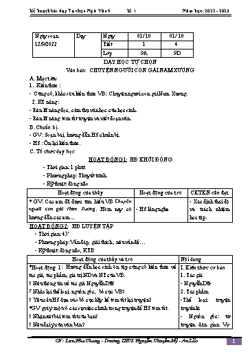 Kế hoạch bài dạy Ngữ văn 9 - Bài: Văn bản Chuyện người con gái Nam Xương - Năm học 2022-2023 - Lưu Nha Chang