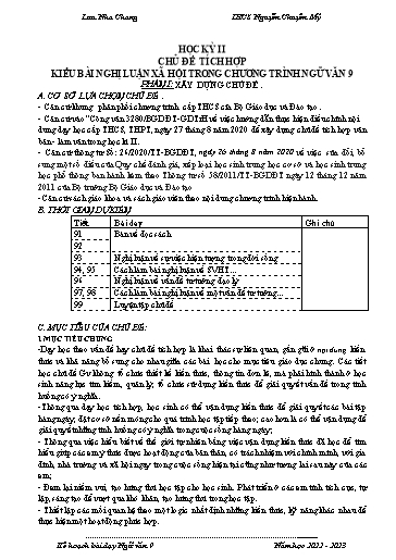 Kế hoạch bài dạy Ngữ văn 9 - Chủ đề: Kiểu bài nghị luận xã hội trong chương trình Ngữ văn 9 - Năm học 2022-2023 - Lưu Nha Chang