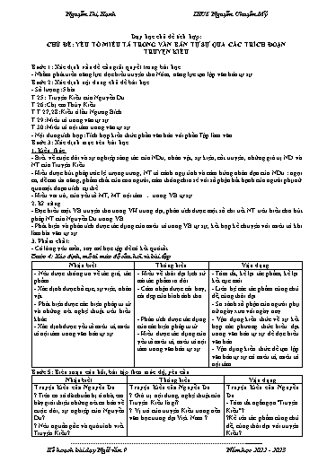 Kế hoạch bài dạy Ngữ văn 9 - Chủ đề: Yếu tố miêu tả trong văn bản tự sự qua các trích đoạn truyện kiều - Năm học 2022-2023 - Nguyễn Thị Hạnh