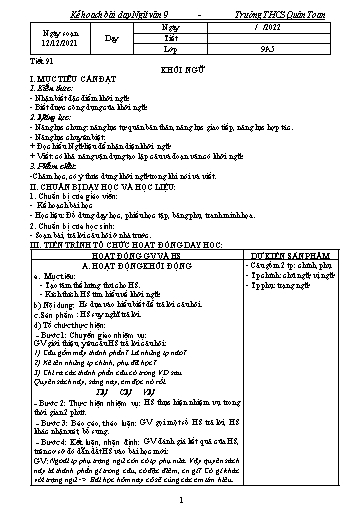 Kế hoạch bài dạy Ngữ văn 9 - Học kì 1 - Năm học 2021-2022 - Trường THC Quán Toan