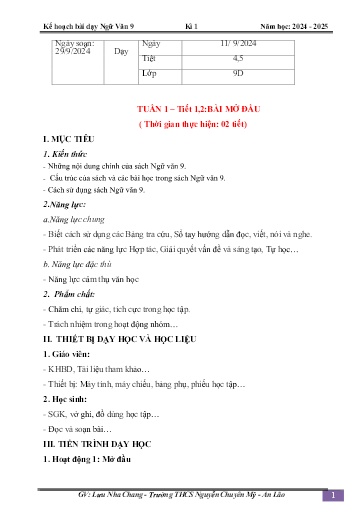 Kế hoạch bài dạy Ngữ văn 9 (Kết nối tri thức) - Tuần 1 - Bài mở đầu - Năm học 2024-2025 - Nguyễn Thị Hạnh