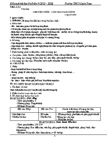 Kế hoạch bài dạy Ngữ văn 9 - Năm học 2021-2022 - Trường THCS Quán Toan