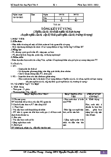 Kế hoạch bài dạy Ngữ văn 9 - Tiết 36: Tổng kết từ vựng - Năm học 2022-2023 - Lưu Nha Chang