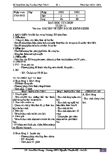 Kế hoạch bài dạy Ngữ văn 9 - Tuần 11 - Bài: Văn bản Bài thơ về tiểu đội xe không kính  - Năm học 2022-2023 - Lưu Nha Chang