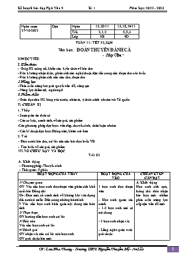 Kế hoạch bài dạy Ngữ văn 9 - Tuần 11 - Tiết 52-54: Văn bản Đoàn thuyền đánh cá - Năm học 2022-2023 - Lưu Nha Chang