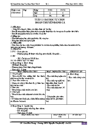 Kế hoạch bài dạy Ngữ văn 9 - Tuần 12 - Bài: Dạy học tự chọn. Đoàn thuyền đánh cá - Năm học 2022-2023 - Lưu Nha Chang