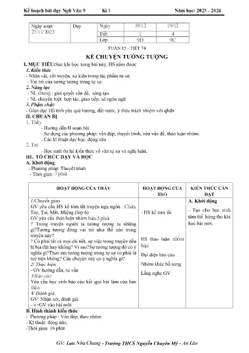 Kế hoạch bài dạy Ngữ văn 9 - Tuần 15 - Tiết 74: Kể chuyện tưởng tượng - Năm học 2023-2024 - Lưu Nha Chang